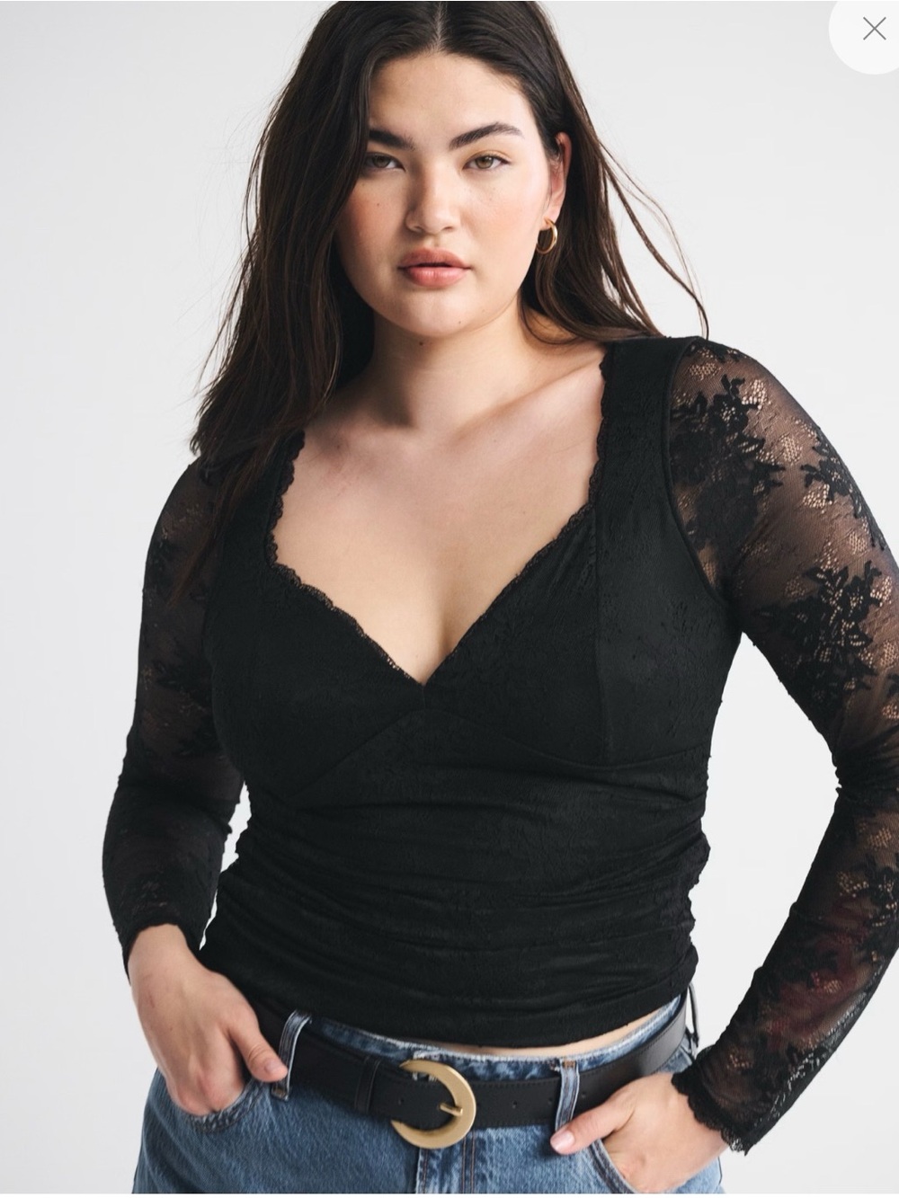 A&F Zoe Bra Free Women’s Black Lace V-Neck Long Sleeve Top size Large
